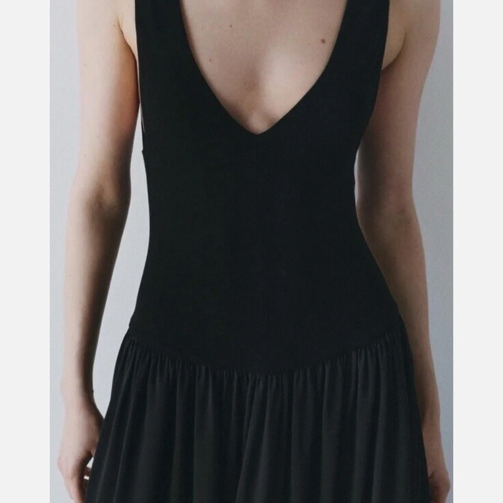 ZARA WOMAN CONTRAST MIDI DRESS ZW COLLECTION V-NECK WIDE STRAP Size XS - Picture 2 of 10
